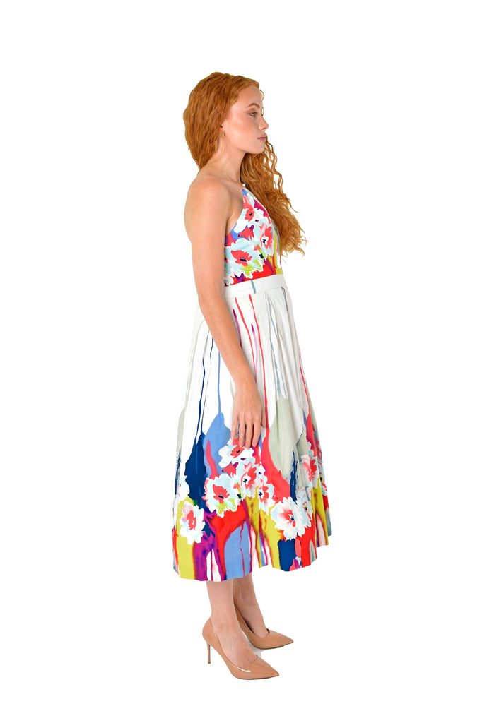  V Shape Bustier Full Dress Multicolour Splash Floral Print Eva Side