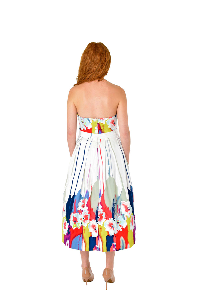  V Shape Bustier Full Dress Multicolour Splash Floral Print Eva Back