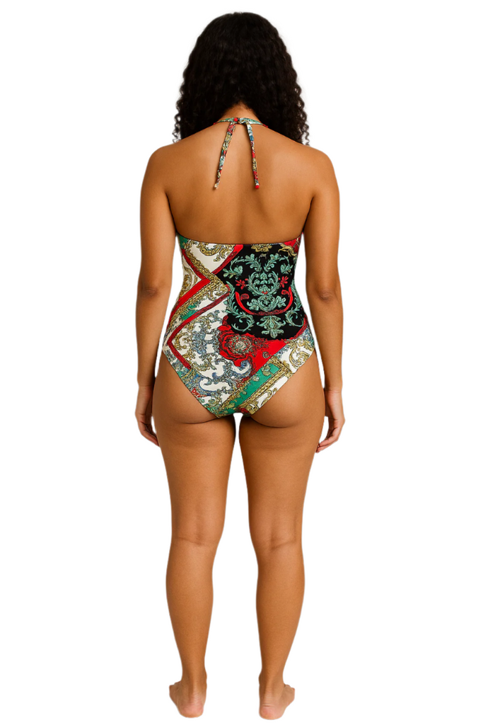 Crossed Back One Piece Swimsuit | Women's Multi-Colour Chain Print Swimsuit back