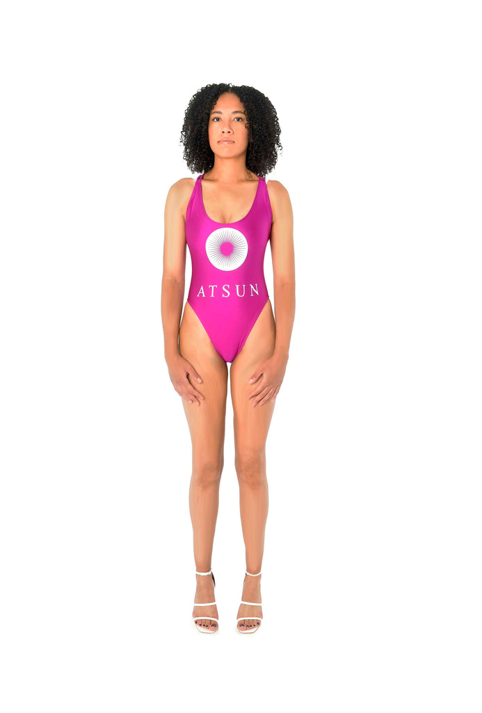  Cross Back Detail One Piece  Swimsuit Atsun Logo Purple/White front