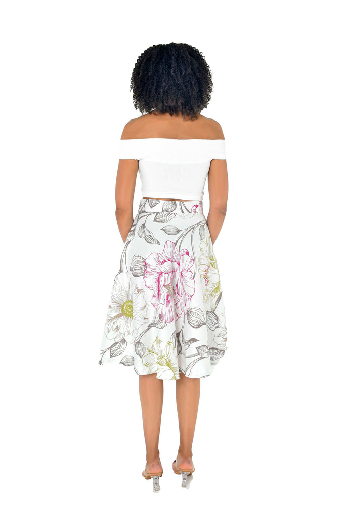 High Rise Wide Waistband Flared Skirt Nia Floral Print  back