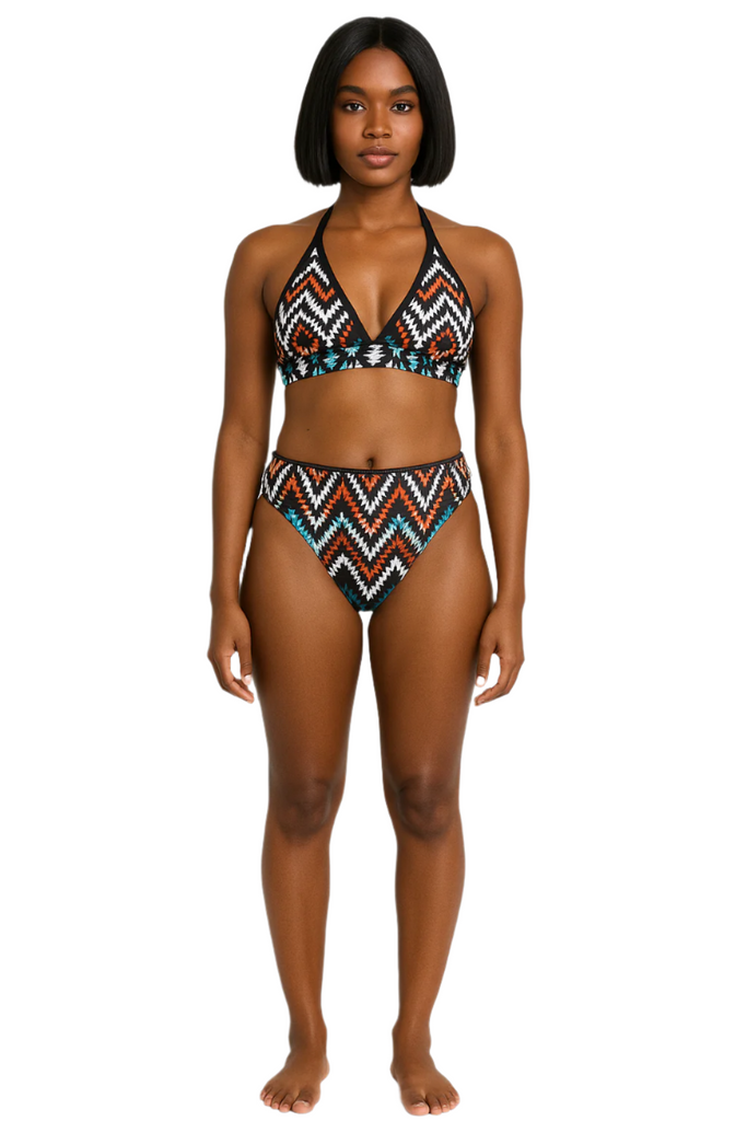 Geometric Print Halter Neck Bikini: Nikki Two-Piece Printed Bikini Set for Women front