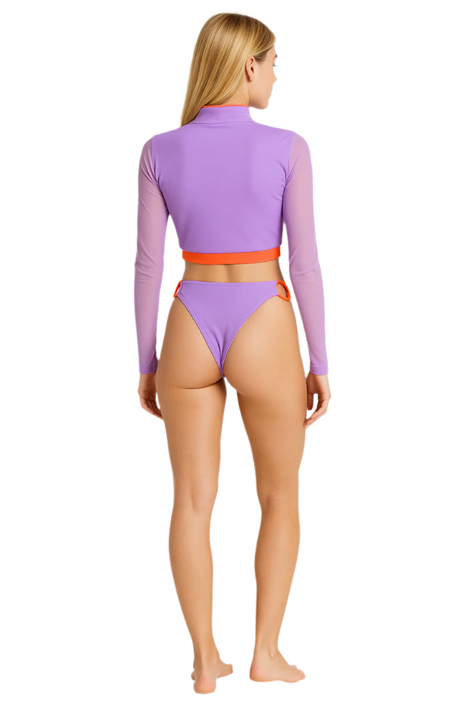 High Neck Long Sleeves Mesh Bikini | Women's Orange/Lilac Two Piece Swimsuit back