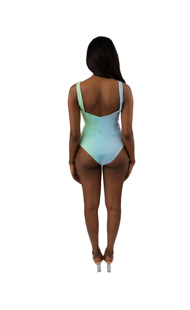 Mint Green Textured Mesh Swimsuit back