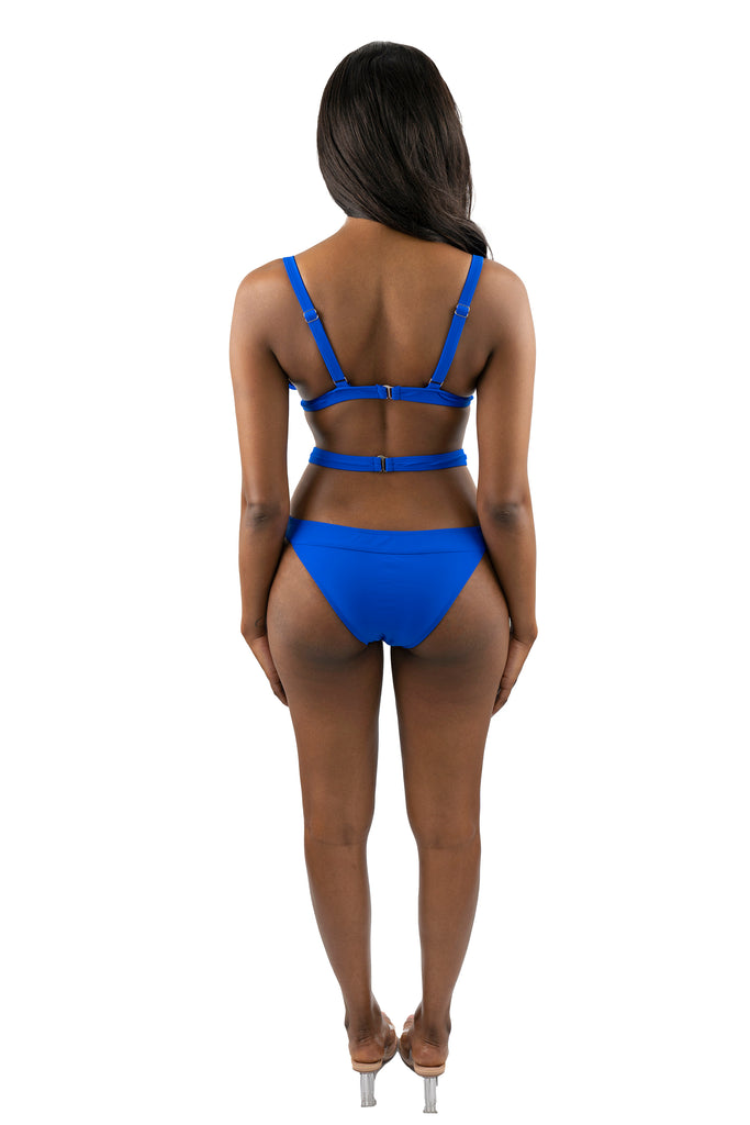 Royal Blue High-Waisted Gem Cut-Out Two Piece Bikini Set back