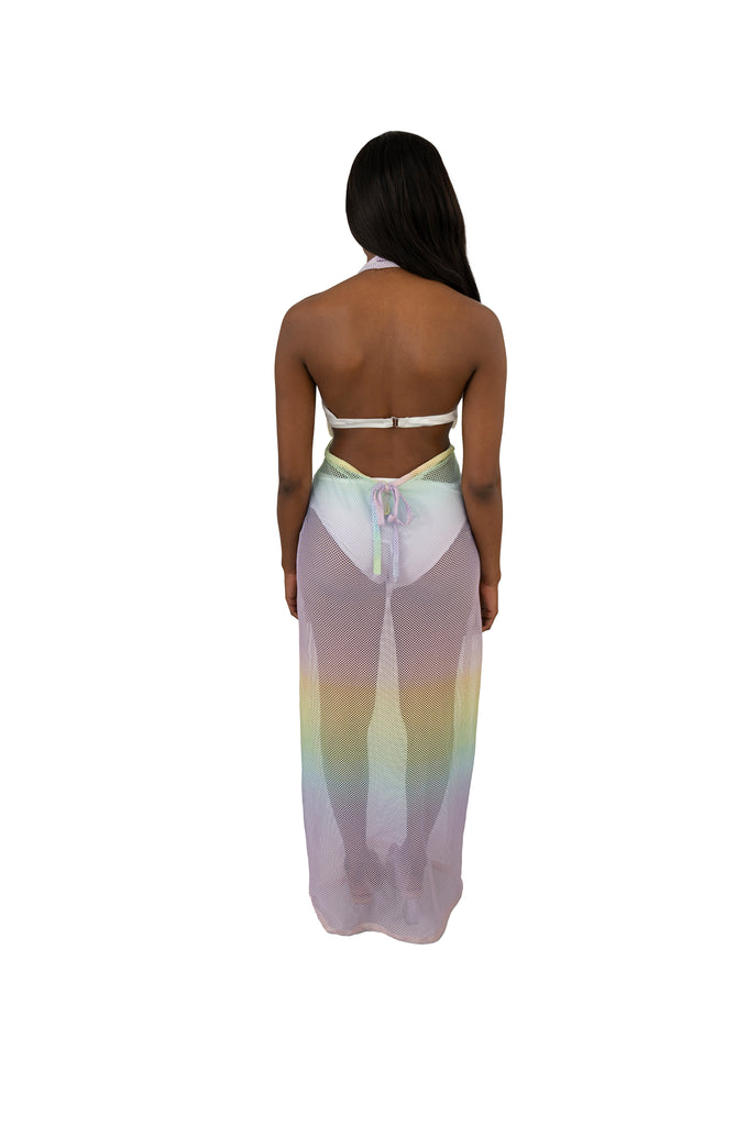 Multi Colour Mesh Cow Neck Beach Cover-Up back