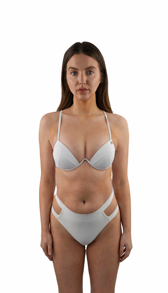 Women's Elegant White Elisa Underwired High-Waist Two Piece Bikini Set front close up