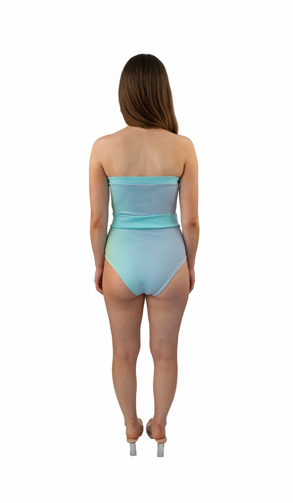 Strapless Light Blue Mesh Swimsuit back