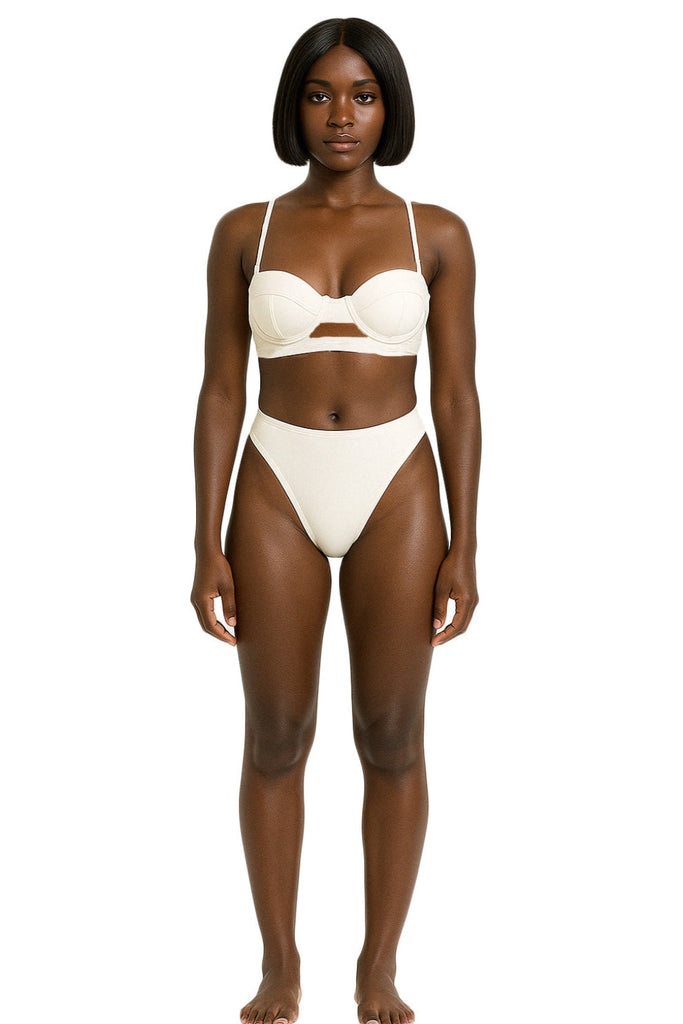 model posing in Ivory Contour Mila Underwire Minimalist Two-Piece Bikini Set  front