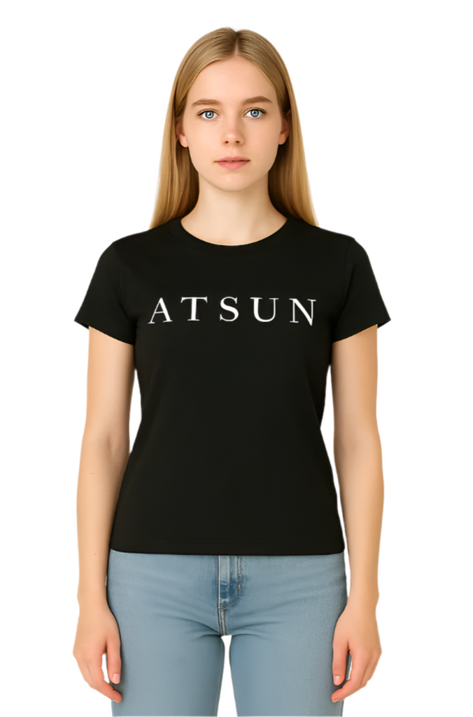 Ladies Atsun Printed Cotton T-Shirt | Women's Black/White Short Sleeves T-Shirt front