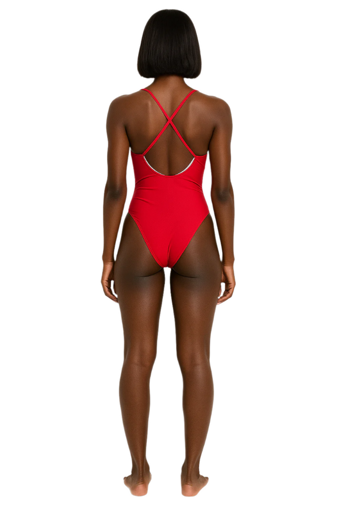 Modern and Sleek Atsun Classic Red One-Piece Swimsuit back
