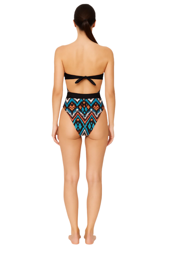 Multi-Colour Geometric Print Swimsuit: Nessa Bandeau Tube with Side Cut Waistband back