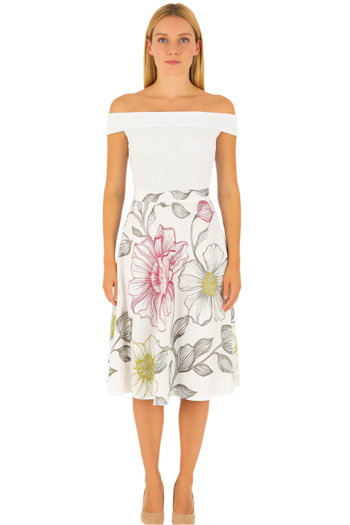 Nia Floral Print Flared Skirt with High-Rise Wide Waistband front