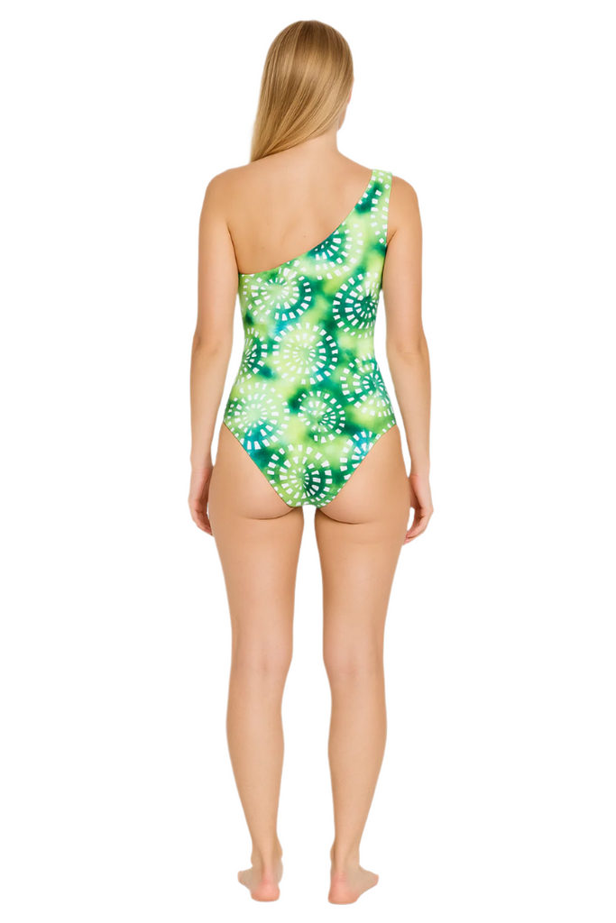One Shoulder One Piece Swimsuit | Stylish Eva Green Nuances Laser Cut Swimsuit back