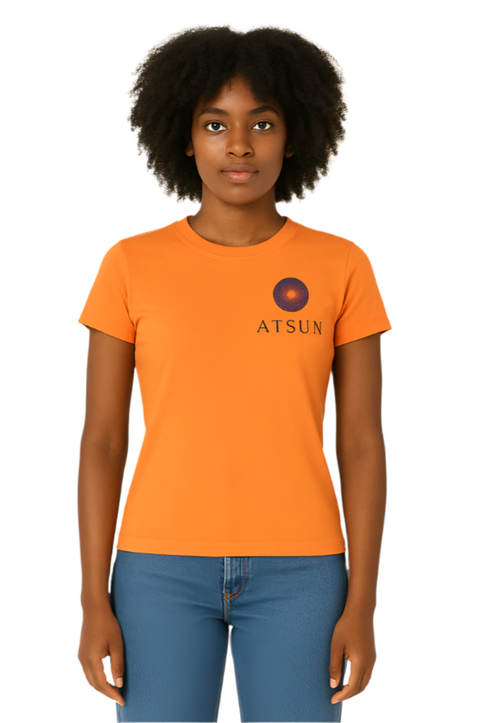 Orange/Blue Logo T-shirt - Atsun Women's Sleeve Cotton Tee front