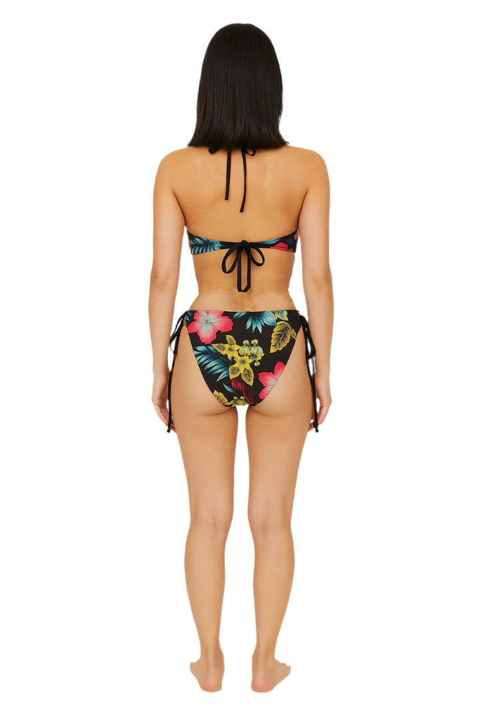 Women's Two Piece Bikini Set | Black/Pink Floral Surf Swimwear back