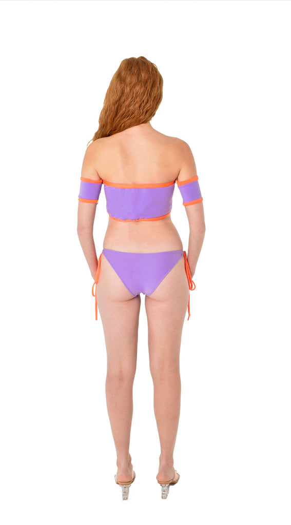 Orange/Lilac Bandeau Sleeve Bikini 2 piece string tie  back