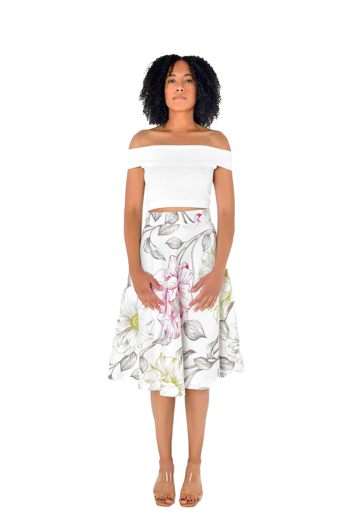 High Rise Wide Waistband Flared Skirt Nia Floral Print 