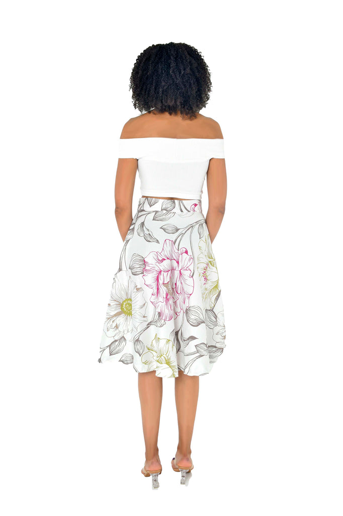 High Rise Wide Waistband Flared Skirt Nia Floral Print back