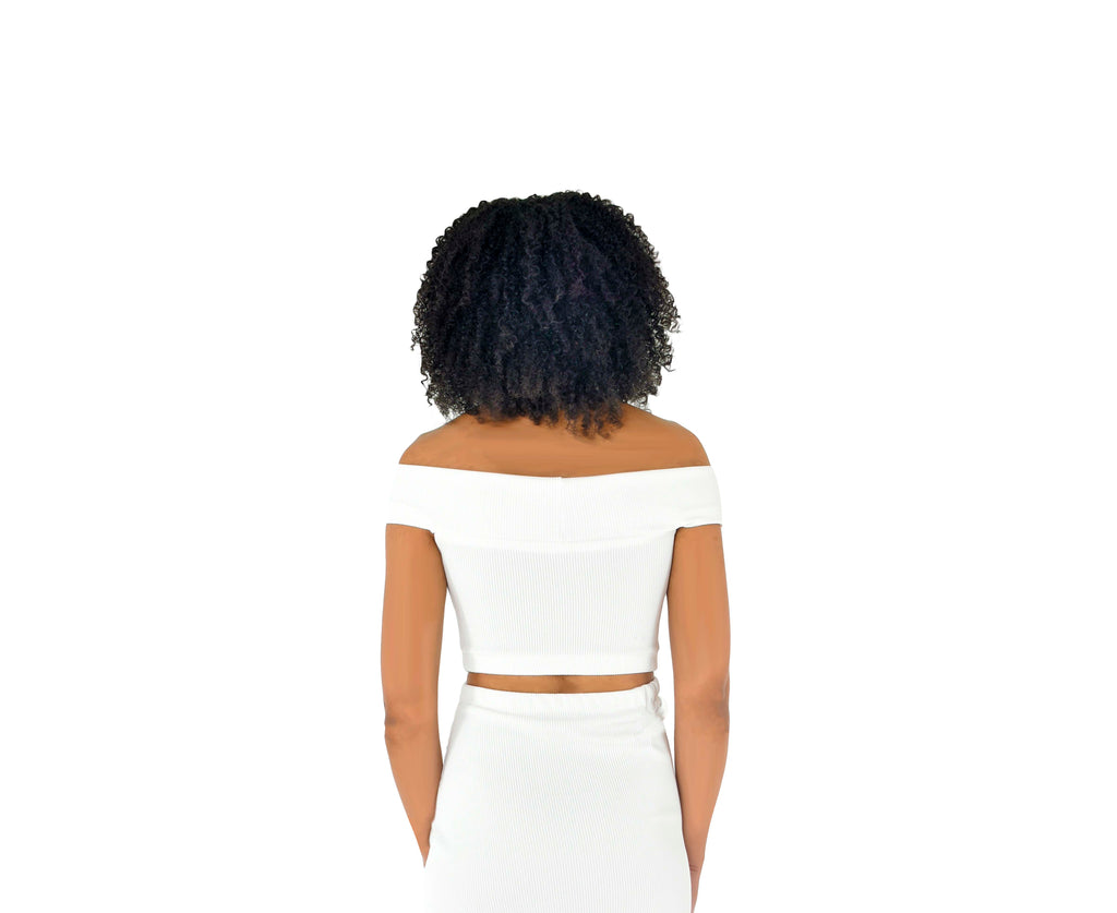 White Off Shoulder Crop Top Lily Knit Ribbed White Back